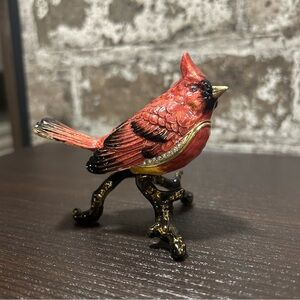 Cardinal - Enamel & Crystal Trinket Keeper Box Tchotchke Figure
